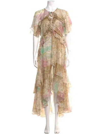 Pre-owned Misa Floral Print Long Dress In Neutral