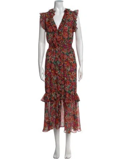 Pre-owned Misa Floral Print Long Dress In Neutral