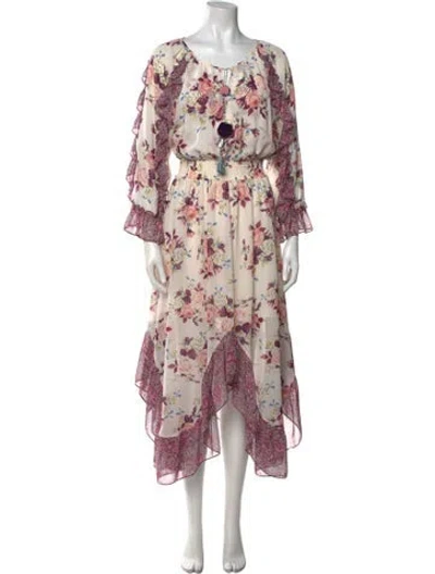 Pre-owned Misa Floral Print Long Dress In Neutral