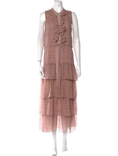 Pre-owned Misa Floral Print Long Dress In Neutral