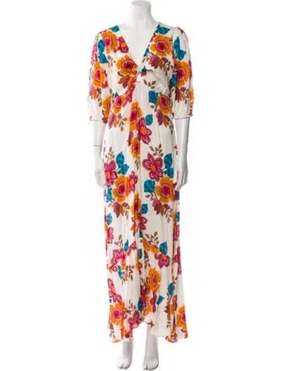 Pre-owned Misa Floral Print Long Dress In Neutral
