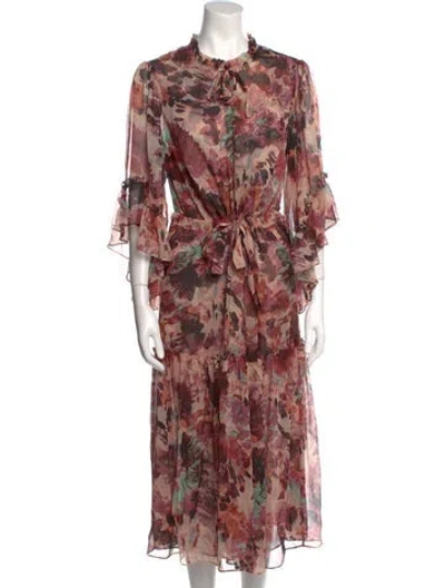 Pre-owned Misa Floral Print Long Dress In Neutral