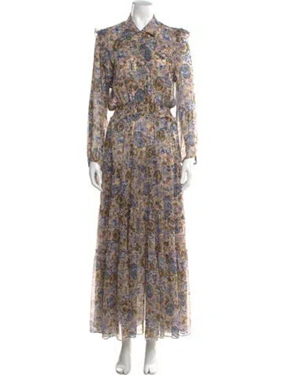 Pre-owned Misa Floral Print Long Dress In Neutral