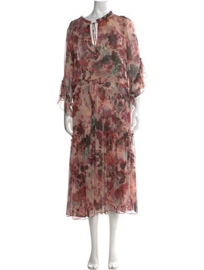 Pre-owned Misa Floral Print Long Dress In Neutral