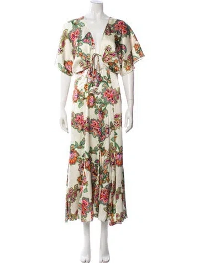 Pre-owned Misa Floral Print Long Dress In Neutral