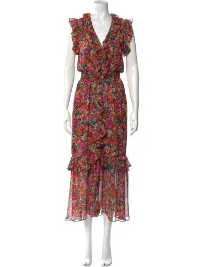Pre-owned Misa Floral Print Long Dress In Neutral
