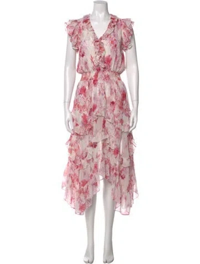 Pre-owned Misa Floral Print Long Dress In Neutral