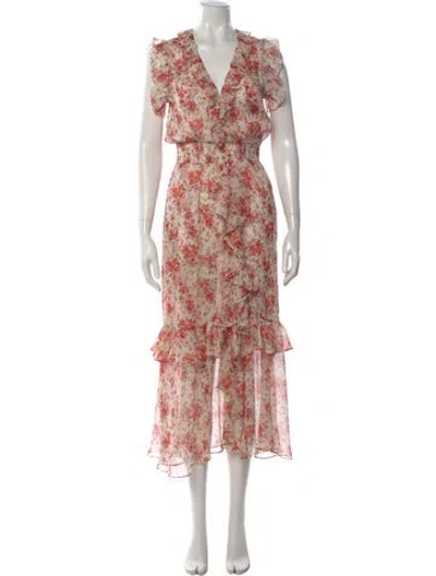 Pre-owned Misa Floral Print Long Dress In Neutral
