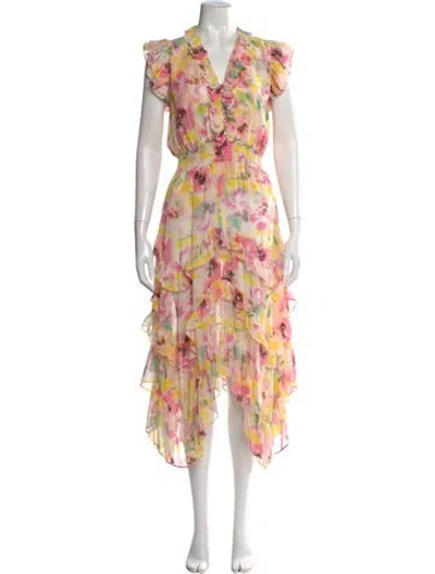 Pre-owned Misa Floral Print Long Dress In Neutral