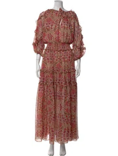 Pre-owned Misa Floral Print Long Dress In Neutral