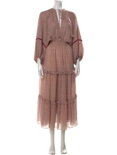 Pre-owned Misa Floral Print Long Dress In Neutral