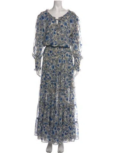 Pre-owned Misa Floral Print Long Dress In Neutral