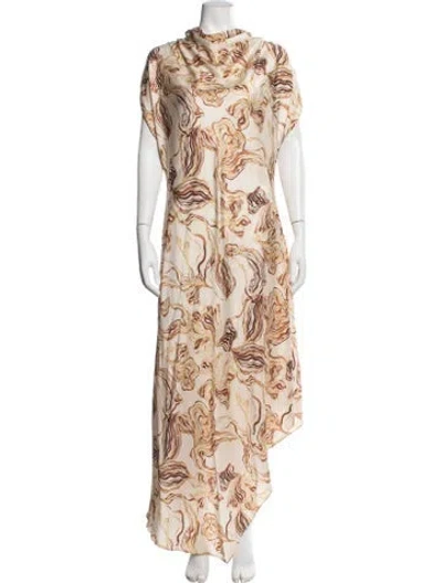 Pre-owned Misa Floral Print Long Dress In Neutrals