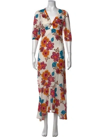 Pre-owned Misa Floral Print Long Dress In Neutrals