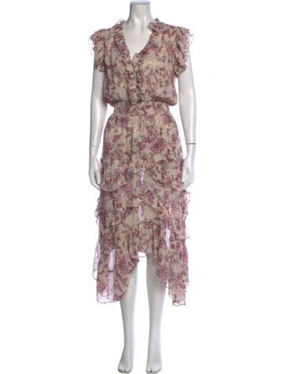 Pre-owned Misa Floral Print Long Dress In Neutrals