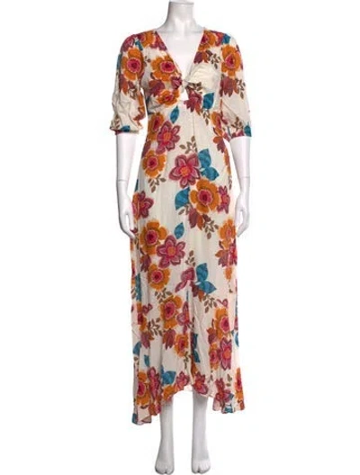 Pre-owned Misa Floral Print Long Dress In Neutrals