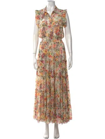 Pre-owned Misa Floral Print Long Dress In Neutrals