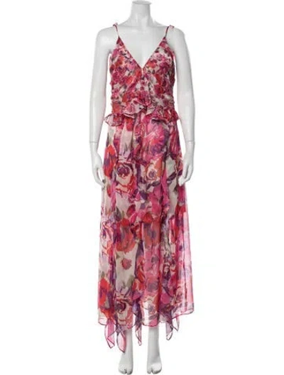 Pre-owned Misa Floral Print Long Dress In Neutrals