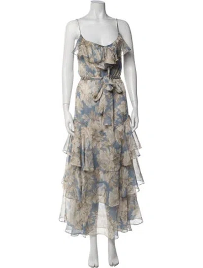Pre-owned Misa Floral Print Long Dress In Neutrals