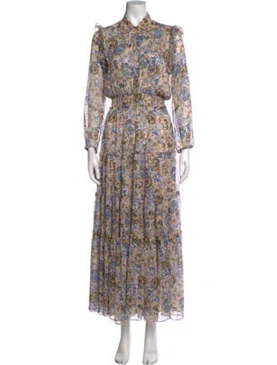 Pre-owned Misa Floral Print Long Dress In Neutrals
