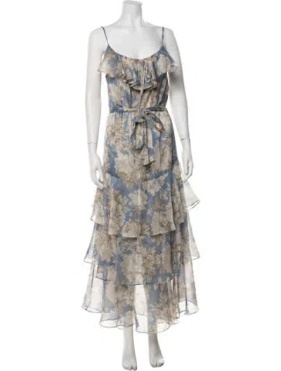 Pre-owned Misa Floral Print Long Dress In Neutrals