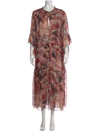 Pre-owned Misa Floral Print Long Dress In Neutrals