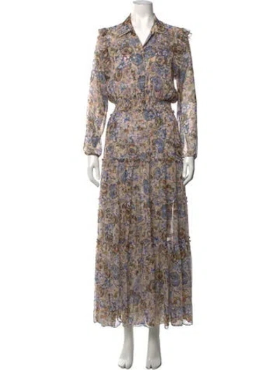 Pre-owned Misa Floral Print Long Dress In Neutrals