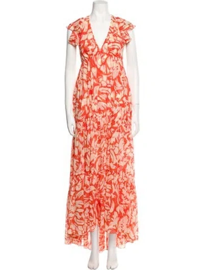 Pre-owned Misa Floral Print Long Dress In Orange