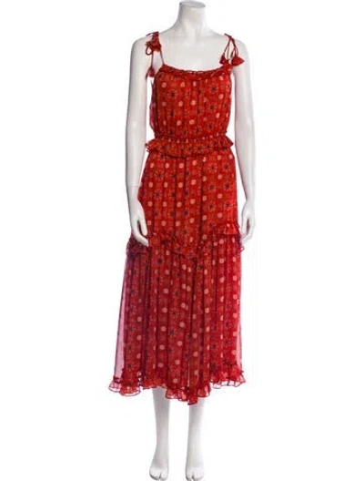 Pre-owned Misa Floral Print Long Dress In Orange