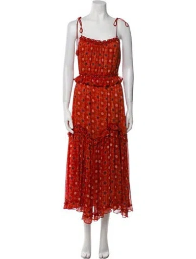 Pre-owned Misa Floral Print Long Dress In Orange