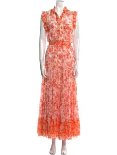 Pre-owned Misa Floral Print Long Dress In Orange