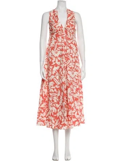 Pre-owned Misa Floral Print Long Dress In Orange