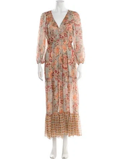 Pre-owned Misa Floral Print Long Dress In Orange