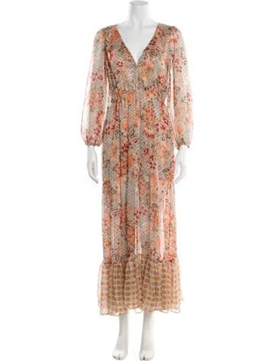Pre-owned Misa Floral Print Long Dress In Orange