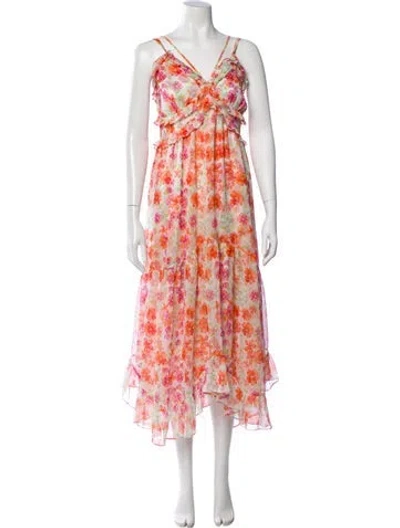 Pre-owned Misa Floral Print Long Dress In Orange