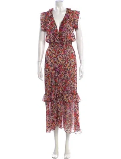 Pre-owned Misa Floral Print Long Dress In Orange