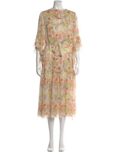 Pre-owned Misa Floral Print Long Dress In Orange