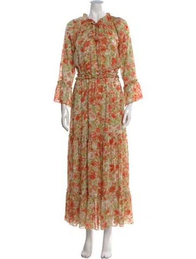 Pre-owned Misa Floral Print Long Dress In Orange