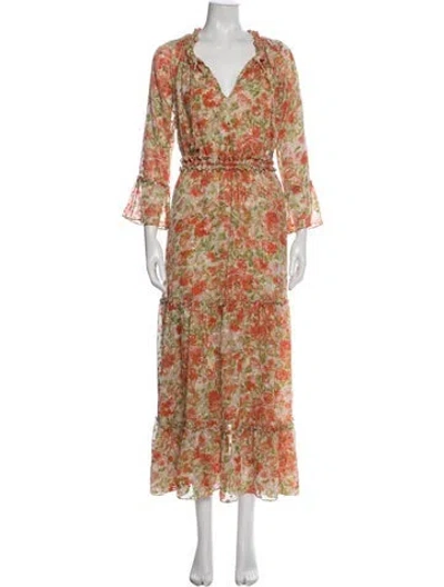 Pre-owned Misa Floral Print Long Dress In Orange