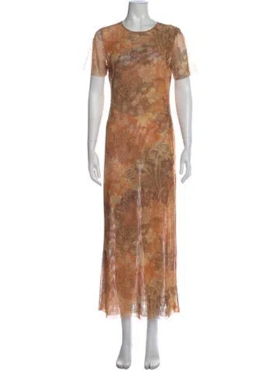 Pre-owned Misa Floral Print Long Dress In Orange