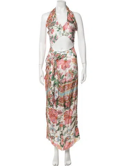 Pre-owned Misa Floral Print Long Dress In Orange