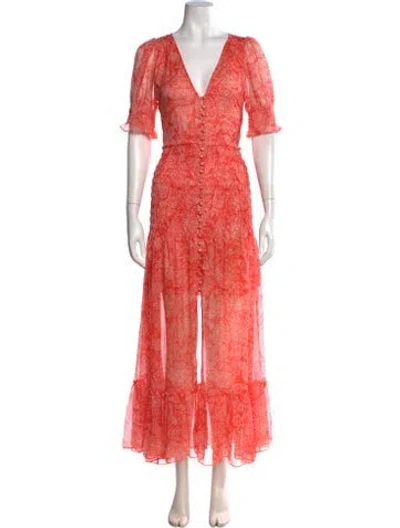 Pre-owned Misa Floral Print Long Dress In Orange