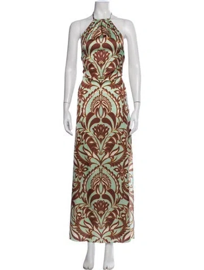 Pre-owned Misa Floral Print Long Dress In Orange