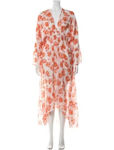 Pre-owned Misa Floral Print Long Dress In Orange
