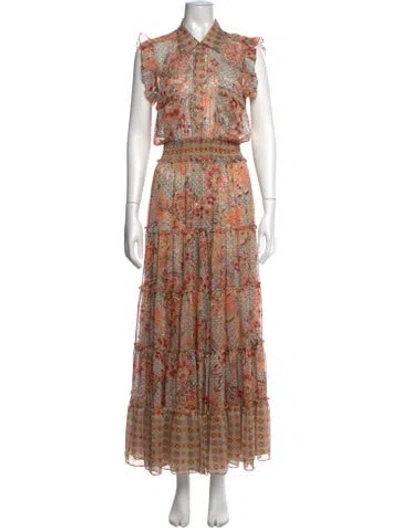 Pre-owned Misa Floral Print Long Dress In Orange