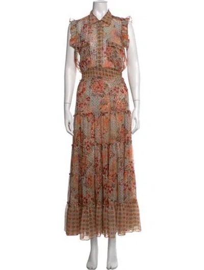 Pre-owned Misa Floral Print Long Dress In Orange