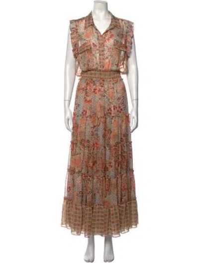 Pre-owned Misa Floral Print Long Dress In Orange