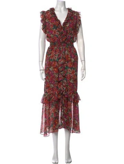 Pre-owned Misa Floral Print Long Dress In Orange