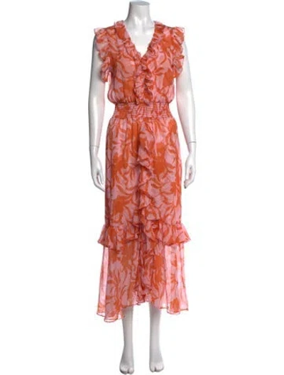 Pre-owned Misa Floral Print Long Dress In Orange/pink