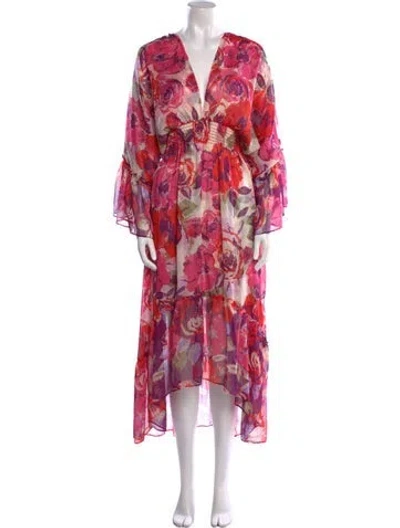 Pre-owned Misa Floral Print Long Dress In Pink